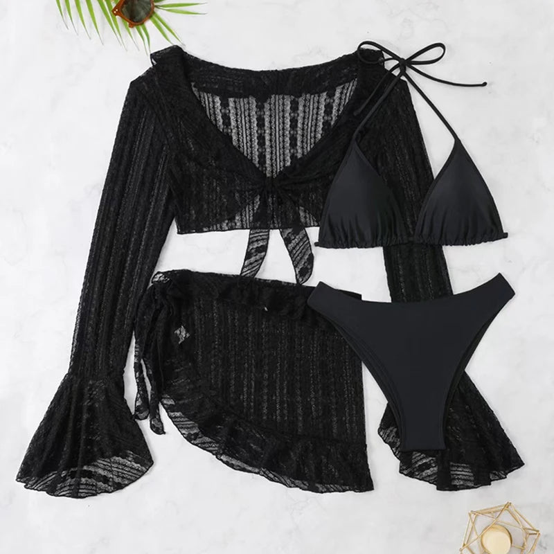 Bikini Feminino Sexy 4 Peças com Manga Comprida – Verão 2026