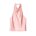 Top feminino estilo halter em cetim, costas abertas,