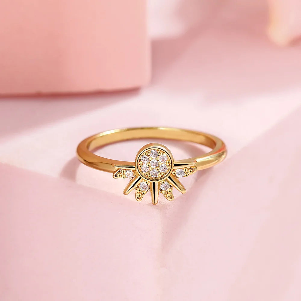 Anel em Prata Lei 925 com Zircônia – Design Lua e Sol Romântico - Joia  Elegante