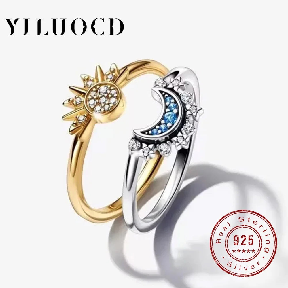 Anel em Prata Lei 925 com Zircônia – Design Lua e Sol Romântico - Joia  Elegante