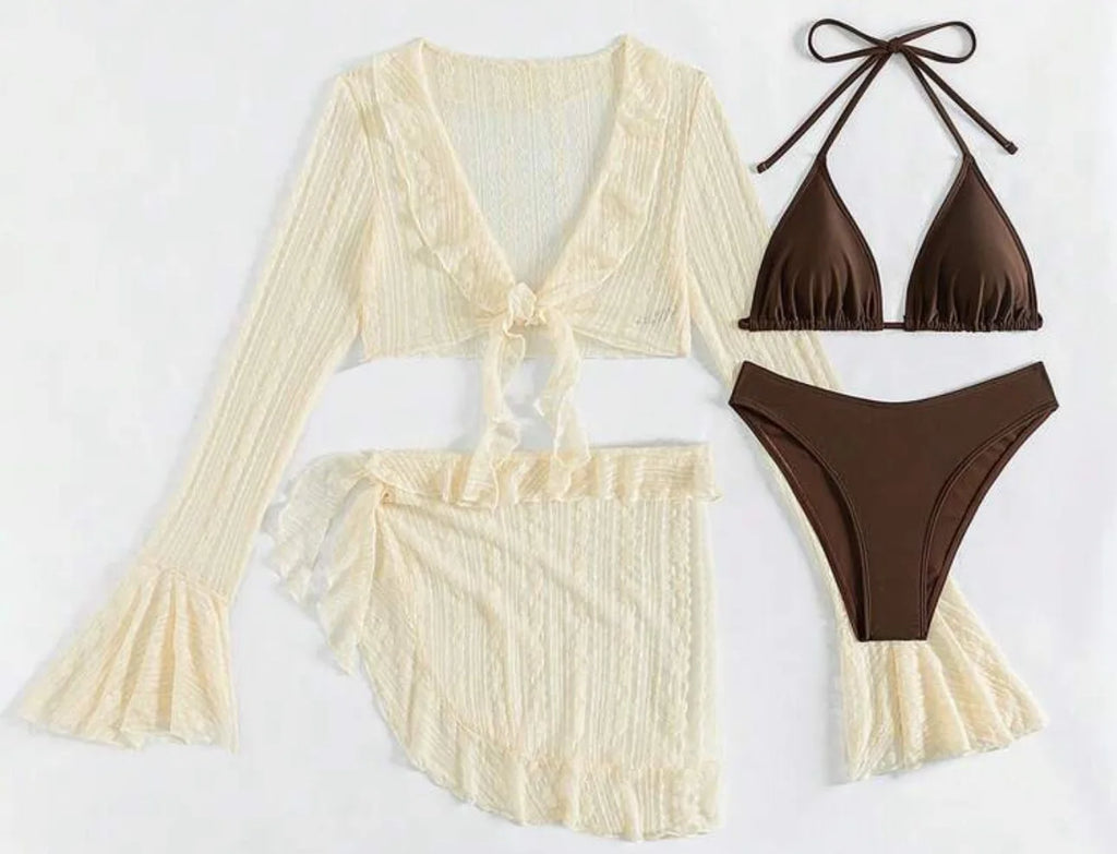 Bikini Feminino Sexy 4 Peças com Manga Comprida – Verão 2026