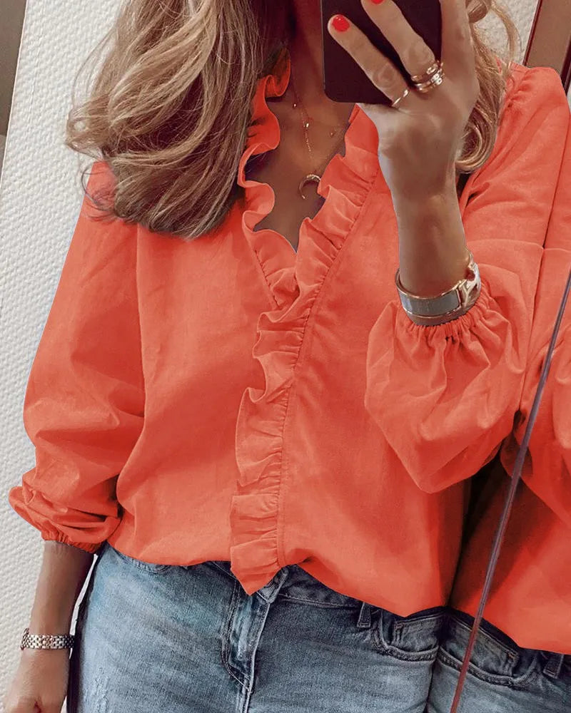 Camisa Feminina Premium com Folhos — Elegância Atemporal