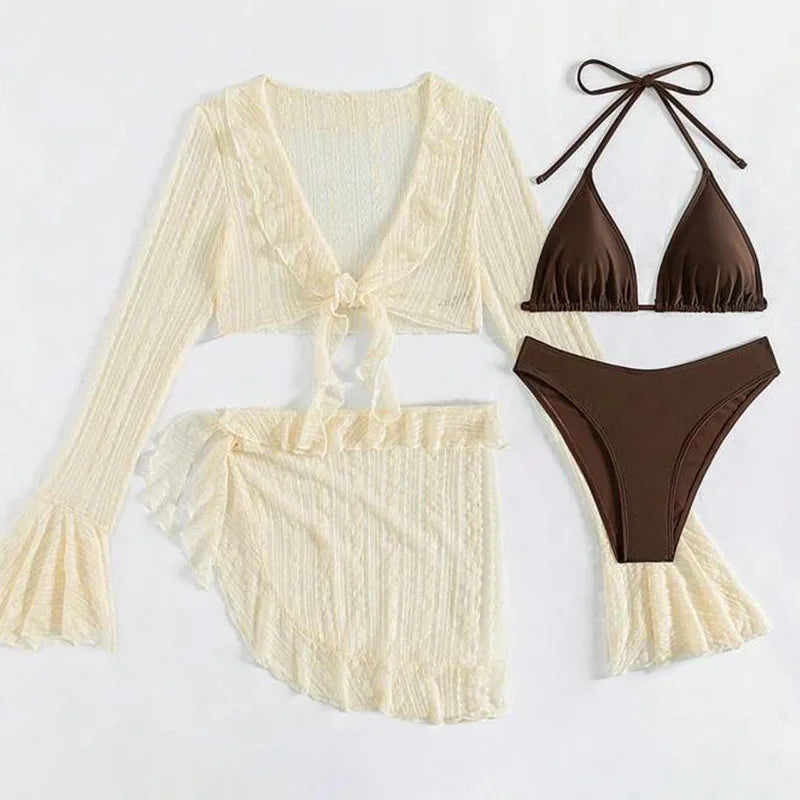 Bikini Feminino Sexy 4 Peças com Manga Comprida – Verão 2026