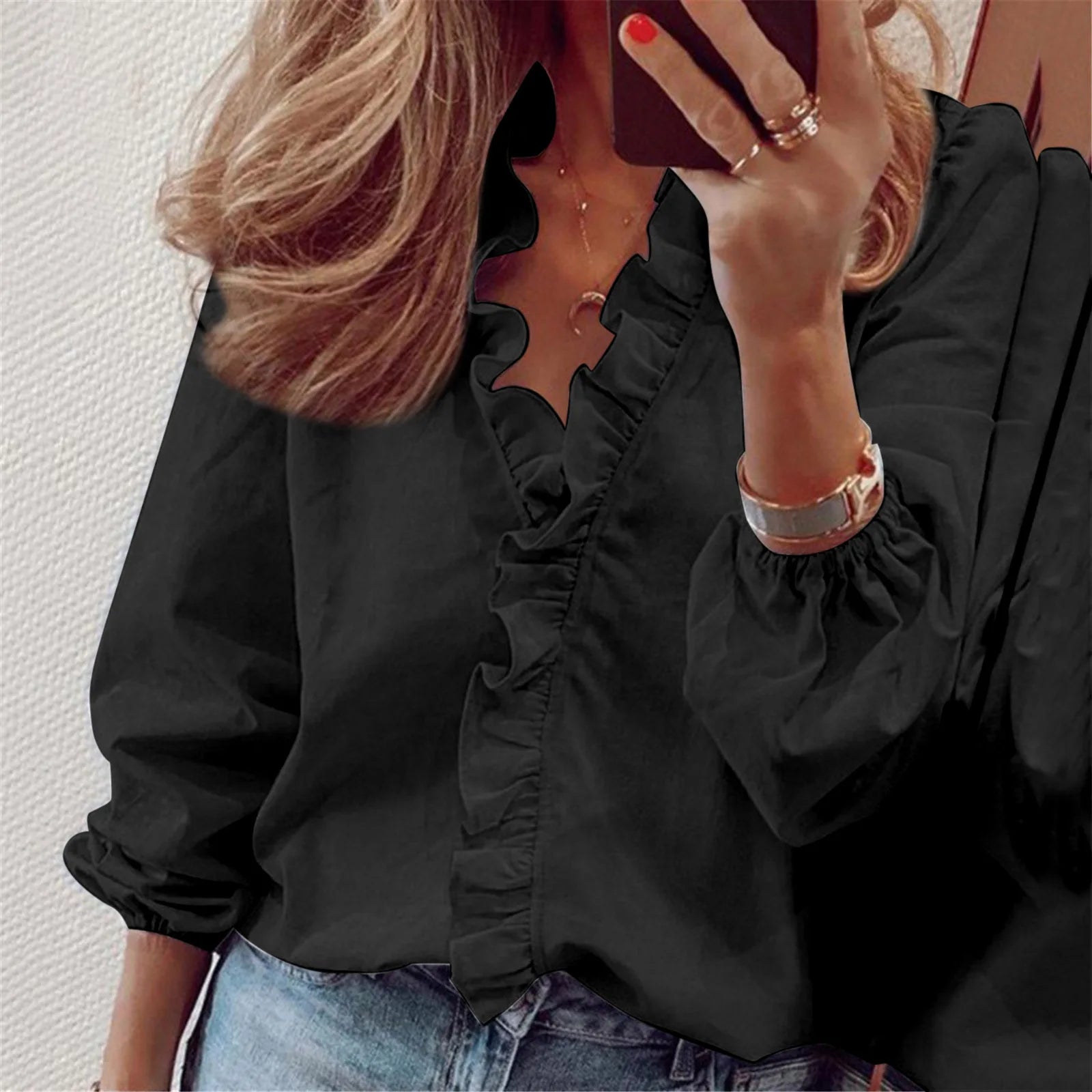 Camisa Feminina Premium com Folhos — Elegância Atemporal