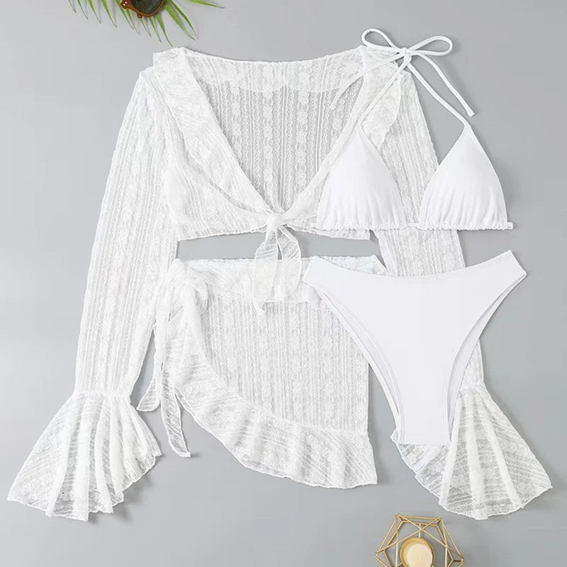 Bikini Feminino Sexy 4 Peças com Manga Comprida – Verão 2026